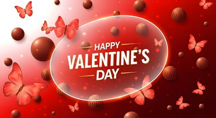 Naklejka premium Happy valentine's day wishes with red background and butterflies