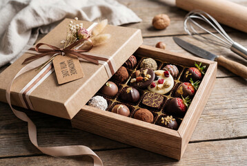 手作りチョコレートのギフトボックス、バレンタインや特別な贈り物