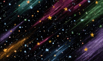 Obraz premium comic illustration. space. black galaxy with green, red, yellow, blue, and purple stars.