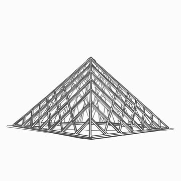 Louvre Museum Outline Vector Illustration Minimal Monochrome Line Art