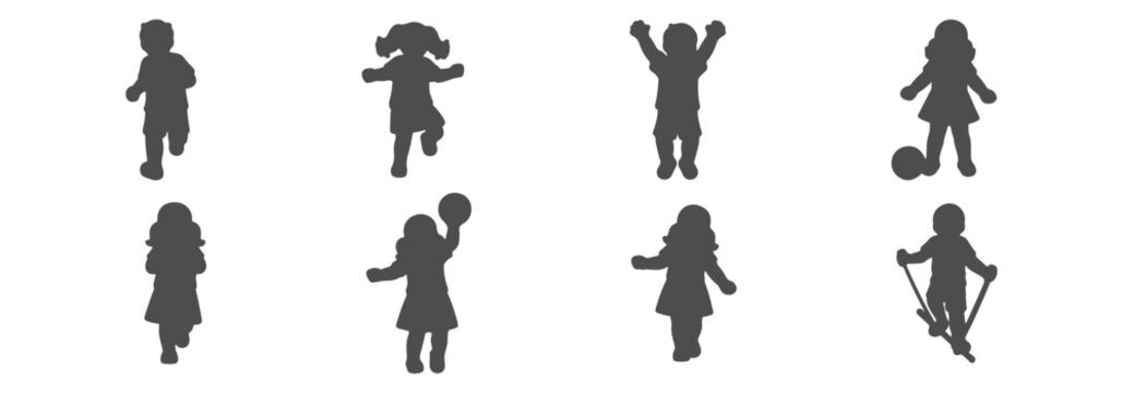Architectural Vector Top View Silhouette Collection: Mixed Playground Activities, Running, and Jumping Kids for Landscape Design
