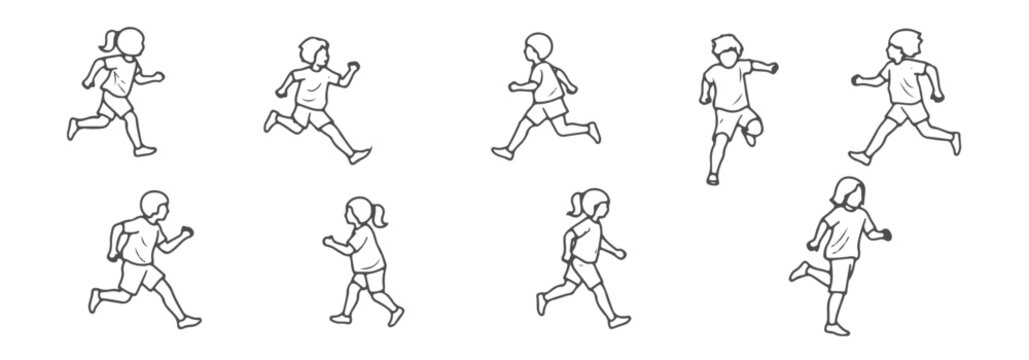 Architectural Vector Top View: Kids Running and Chasing in Motion for Dynamic Playground and Park Plans
