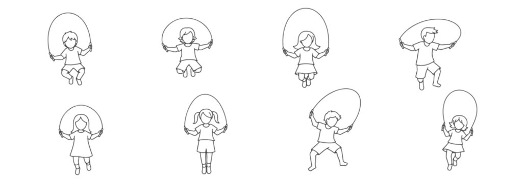 Architectural Vector Top View Outline: Kids Skipping Rope and Jumping for Playground and Landscape Architecture Plans