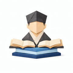 Folded Scholarly Figure: A meticulously crafted origami representation of a scholar immersed in knowledge, with opened books beckoning exploration.