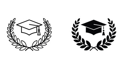 Graduation cap surrounded by laurel wreath icon set © vdomoja