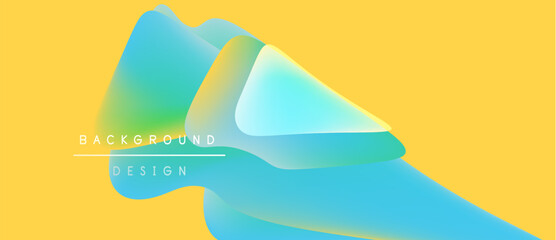 Fototapeta na wymiar Abstract fluid shapes overlap yellow backdrop. Gradient colors blend, creating dynamic visual effect. Modern design element.