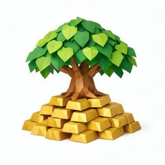 Financial Growth: A conceptual image illustrating financial prosperity and investment, a flourishing tree grows from a foundation of gold bars, symbolizing wealth generation and economic success.