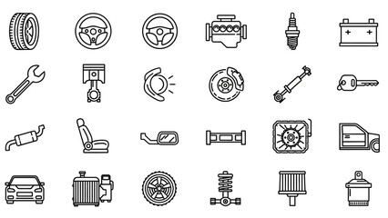 Fototapeta premium Collection of Automotive Parts and Tools Icons.