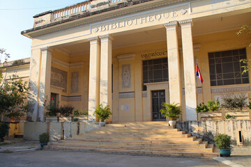 colonial art d&eacute;co (?) hall (national library) in phnom penh in cambodia