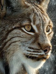 close-up of an alaskan lynx in a winter landscape