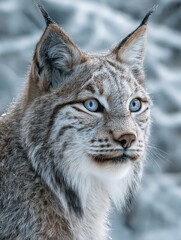 close-up of an alaskan lynx in a winter landscape