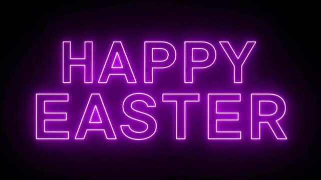 Bright neon purple text HAPPY EASTER on a dark black background, glowing effect