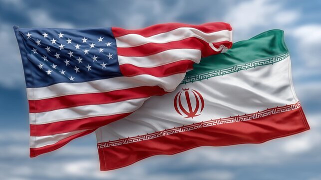 Two flags, one of which is red, white and blue, and the other is green, white