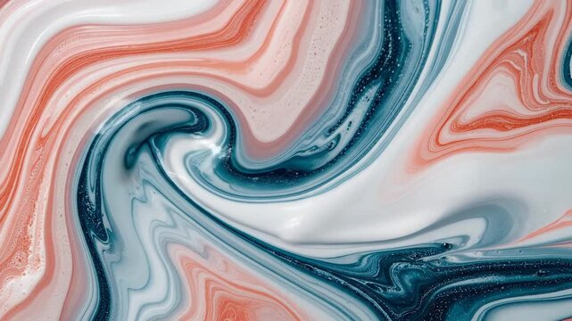 Abstract fluid art background with swirling patterns of white, coral, and navy blue.