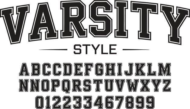 Black varsity style lettering with alphabet and numbers
