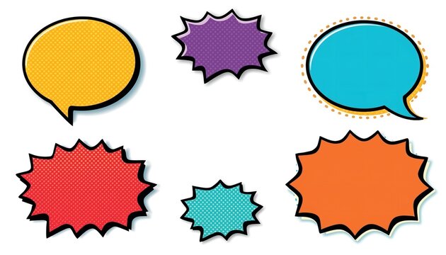 A colorful set of comic book speech bubbles on transparent background