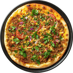 Lahmacun Turkish pizza, isolated on transparent background