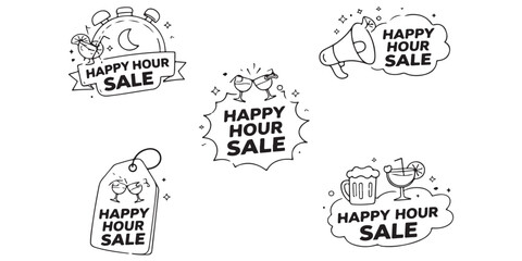 Obraz premium Happy Hour Sale Collection Celebratory Icons for Promotions and Events