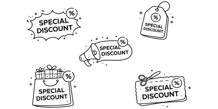 Set of Icons Illustrating Special Discounts and Sales Offers