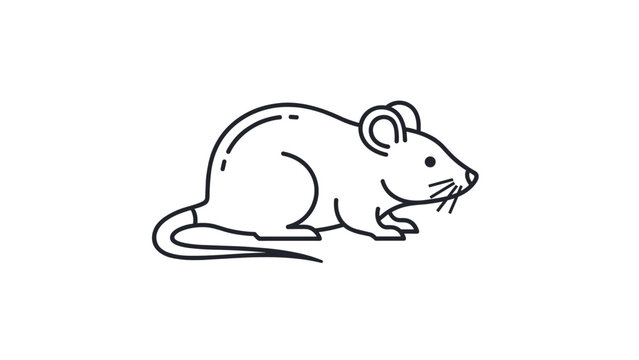 Clean black line art icon of a mouse with a long tail and whiskers for animal and biology related themes on white background.