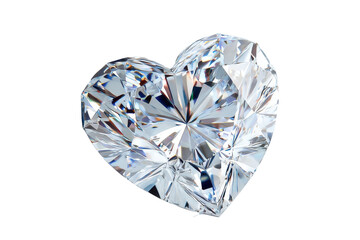 Sparkling heart shaped diamond isolated on transparent background. Heart-shaped diamond with brilliant cuts and sparkle isolated on white background.