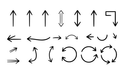 Minimal hand drawn black arrow silhouettes vector illustration set