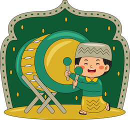 Boy Playing Drum Vector Illustration