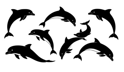 Obraz premium Stylish dolphin silhouette vector illustrations for marine life design