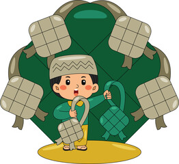 Boy Holding Ketupat Vector Illustration
