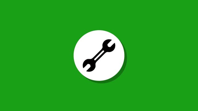 Minimalist wrench tool icon appearing in white circle on green background motion graphic for maintenance or repair concept