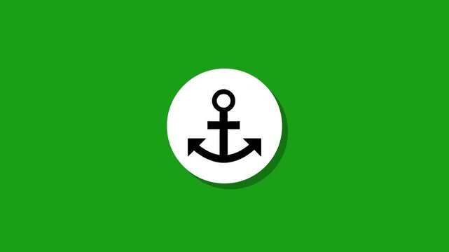 Minimalist anchor symbol animation on white circle with green screen background for sea and nautical themes