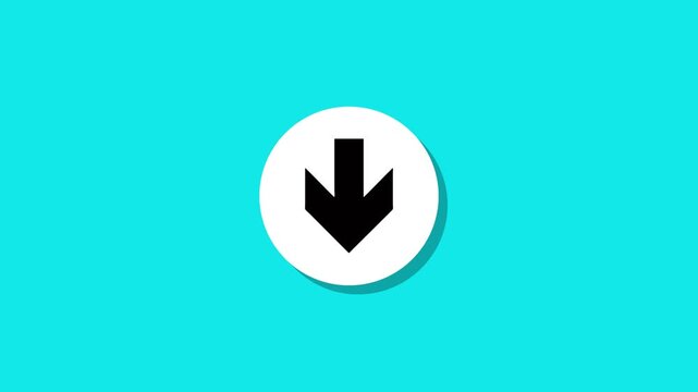 A white circle on a blue background transforms into a black downward arrow, indicating a download or directional movement