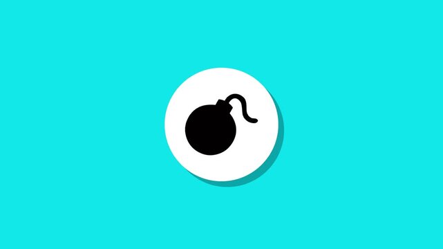 Minimalist bomb icon animation on bright turquoise background with white circular shape and drop shadow effect