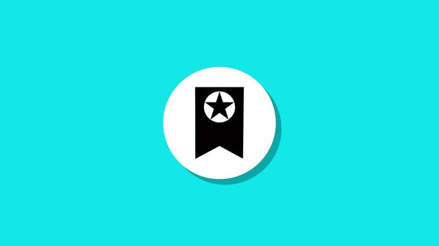 Animated bookmark icon with star emblem appears on turquoise background motion graphics