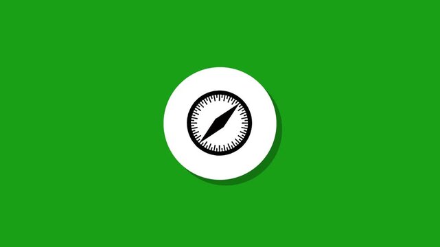 Compass icon animation on green screen background, navigation tool movement with shadow effect