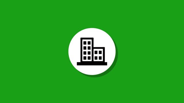 Animated building icon on green screen background representing corporate office or real estate business infrastructure
