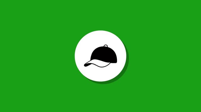Animated black cap icon appearing on green screen background with shadow effect motion