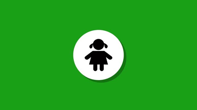 Girl icon animation on a white circle bouncing on a green screen, representing female gender