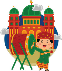 Boy Playing Drum Vector Illustration