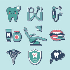 Dental Care Icon Set Vector with Tooth, Dentist Tools, and Oral Hygiene Symbols