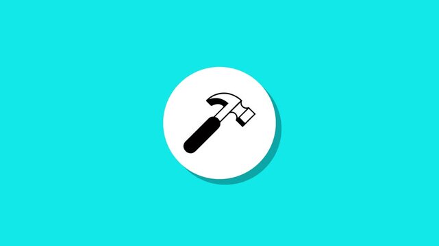 A motion graphic of a white circle on a blue background transforming into a hammer icon, illustrating construction work and handyman tasks