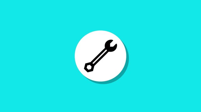 Flat design wrench icon spinning and rotating in circle motion on teal background, loop animation