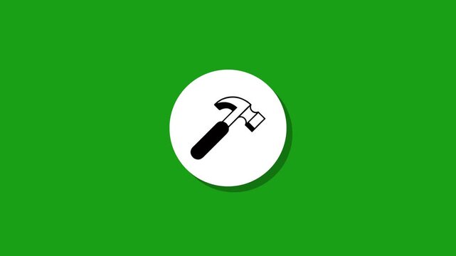 Animated white circle transforms into a hammer icon on green screen background, tool illustration with motion
