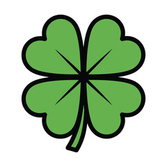 A bright green fourleaf clover with black outline for st patricks day