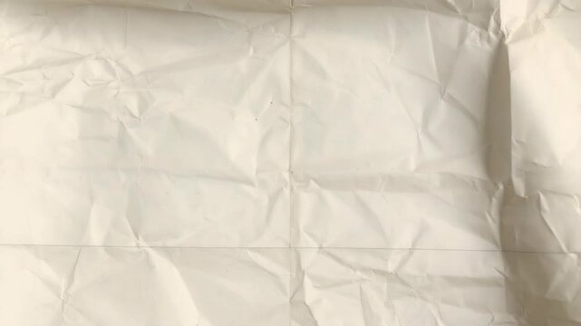 Close-up of creased and wrinkled off-white paper with folded creases and texture