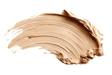 Creamy beige makeup foundation swatch isolated on transparent background. Cream makeup swatch texture brush stroke natural beige isolated on white background.