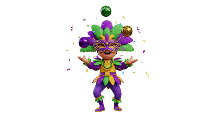 Vibrant carnival joker juggling balls isolated on transparent background