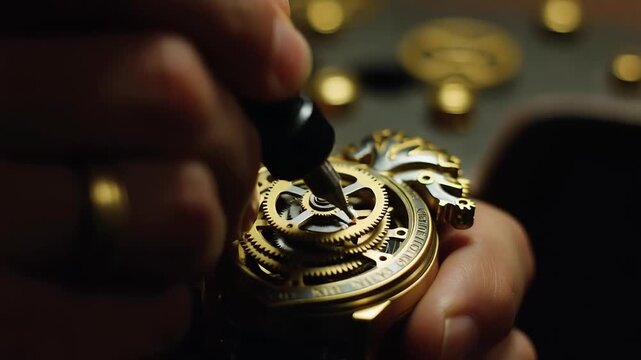 Intricate craftsmanship: watchmaker adjusting mechanical watch gears