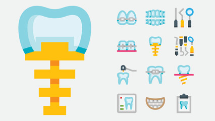 Obraz premium Dental surgery and dentistry procedure icons set