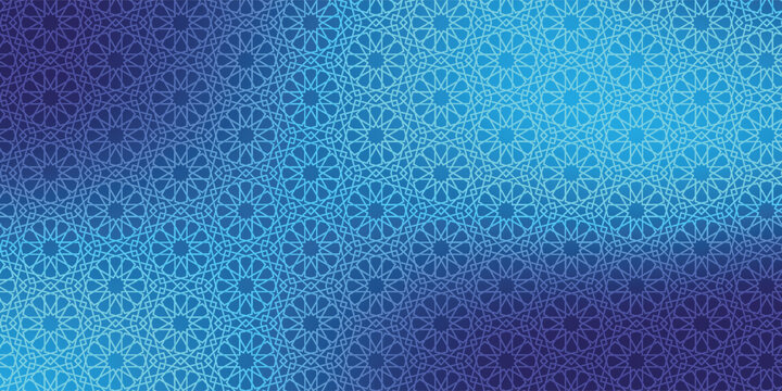 modern Islamic geometric pattern, blue background with white line ornament, repeating arabesque design. modern islamic design